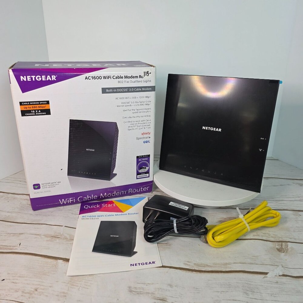 Netgear AC1600 WiFi Cable Modem Router C6250 Dual Band Gigabit - Up To 680 Mbps